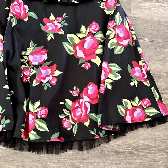 Torrid Floral Pink Black Dress Ruffles Knee Length Tulle Plus Size 16 Strapless - Picture 2 of 7